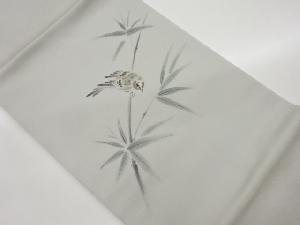 手描き竹に雀模様名古屋帯